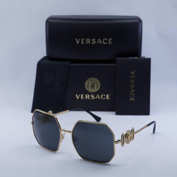 FINAL PRICE NEW VERSACE VE2248 100287 GOLD GREY SUNGLASSES Versace VE2248 Polarized 100287 Square Gold Sunglasses  main image 4